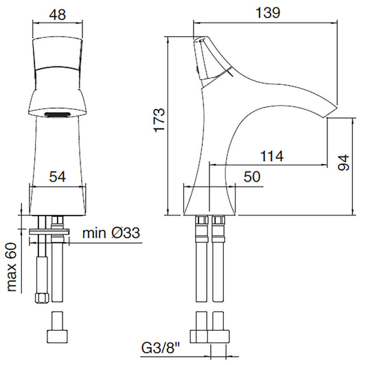 Miscelatore Monocomando Lavabo / Bidet 94 mm Rubinetterie Treemme Hedo' Materiale Ottone Finitura Cromata