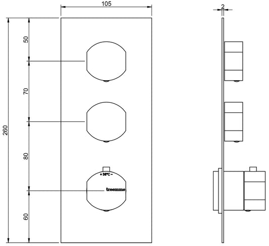 Miscelatore Doccia Monocomando Termostatico Incasso Con Deviatore 2 Uscite Rubinetterie Treemme Hedo' Materiale Ottone Finitura Cromata