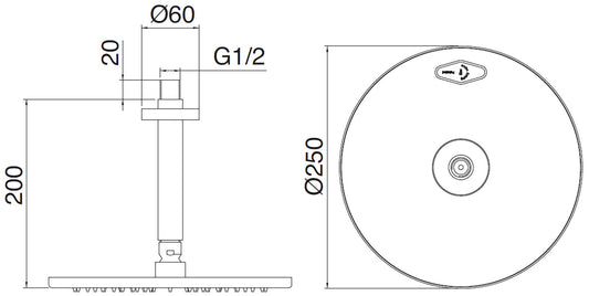 Rubinetterie Treemme Line Soffione Doccia A Soffitto Tondo In Metallo Diametro 250 mm Anticalcare Con Braccio Doccia 200 mm Materiale Ottone Finitura Cromata