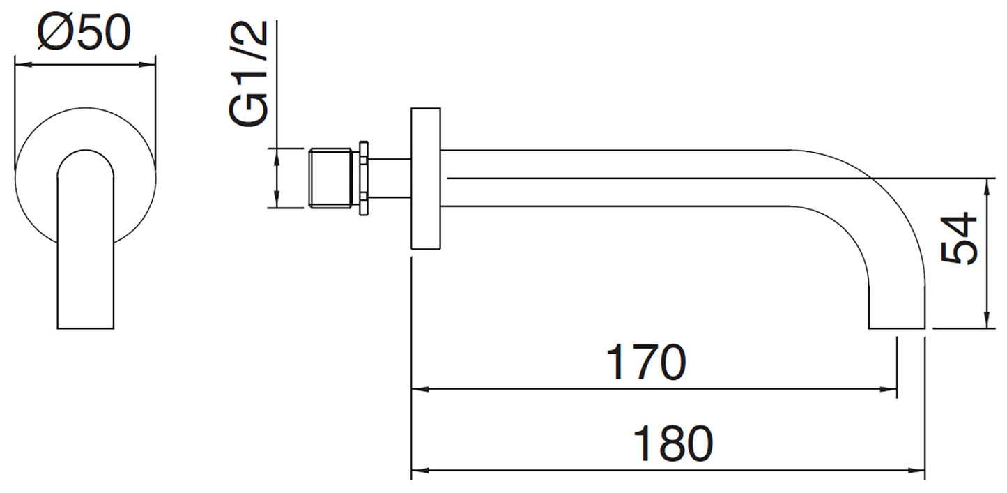 Rubinetterie Treemme Line Bocca Getto Erogazione Acqua Incasso A Muro Per Vasca 170 mm Materiale Ottone Finitura Cromata