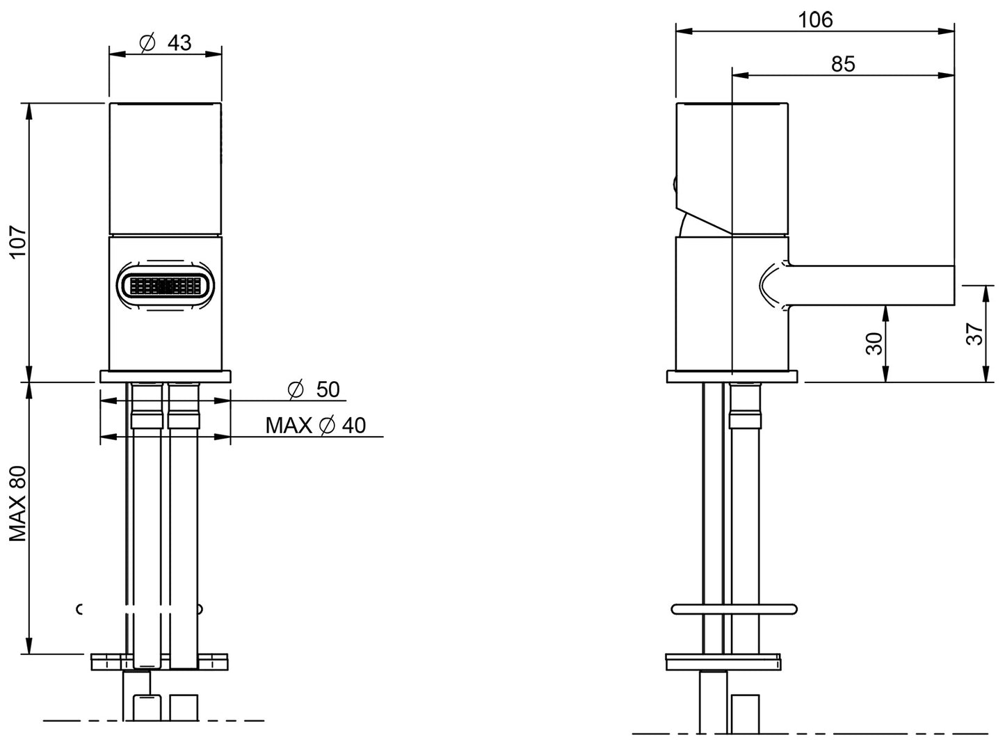 Miscelatore Monocomando Lavabo 37 mm Rubinetterie Treemme Nanotech Materiale Ottone Finitura Cromata