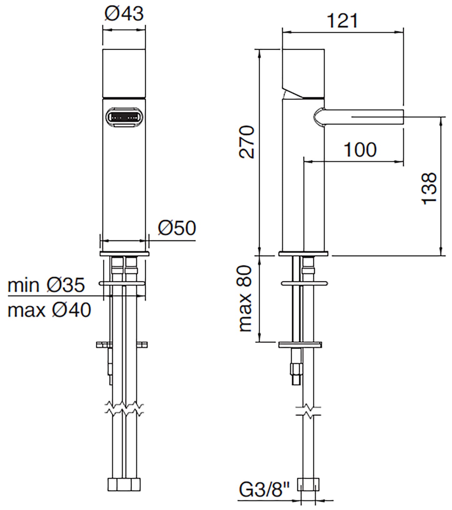 Miscelatore Monocomando Lavabo 138 mm Rubinetterie Treemme Nanotech Materiale Ottone Finitura Cromata