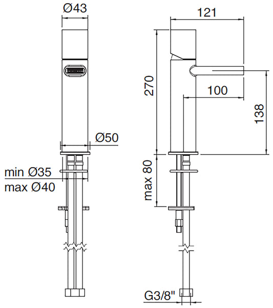 Miscelatore Monocomando Lavabo 138 mm Rubinetterie Treemme Nanotech Materiale Ottone Finitura Cromata