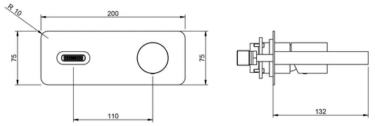 Miscelatore Monocomando Lavabo Incasso 132 mm A Parete Rubinetterie Treemme Nanotech Materiale Ottone Finitura Cromata
