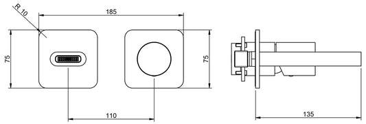 Miscelatore Monocomando Lavabo Incasso 135 mm Parete Rubinetterie Treemme Nanotech Materiale Ottone Finitura Cromata