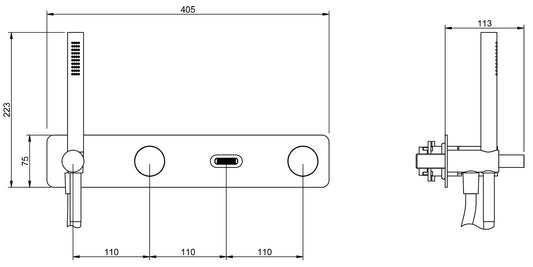 Rubinetterie Treemme Nanotech Miscelatore Vasca / Doccia Meccanico Incasso A Muro Parte Interna Esterna Inclusa 4 Fori Con Piastra Materiale Ottone Finitura Cromata Monocomando 2 Leve Manopole Stile Moderno Doccetta Metallo Flessibile PVC