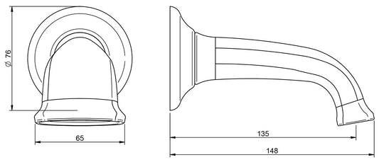 Rubinetterie Treemme 3M Old Italy IT 0863 CC ZZ ZZ Bocca Muro Vasca 135 mm Getto Erogazione Uscita Acqua Installazione Parete Materiale Ottone Finitura Cromata Stile Classico Forma Tonda Monoforo Lunghezza 148 mm Portata Acqua 34 Litri Al Minuto