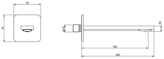 Rubinetterie Treemme 3M Pa36 IT 8B63 CC ZZ ZZ Bocca a Muro 185 mm Getto Erogazione Uscita Acqua Installazione Parete Materiale Ottone Finitura Cromata Stile Moderno Monoforo Lunghezza 202 mm Portata Acqua 6 Litri Al Minuto