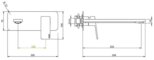 Rubinetterie Treemme 3M PA36 RWIT 8BA6 CC 01 + RWIT 51A5 ZZ 01 Miscelatore Lavabo 232 mm Monocomando Incasso a Parete Con Piastra Staffa Cartongesso 1 Leva a Destra 2 Fori Stile Moderno Lunghezza 248 mm Ottone Cromato Parte Interna Esterna Incluse