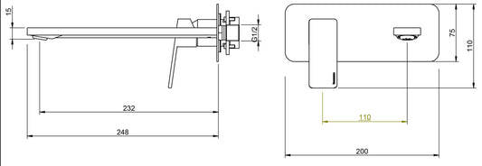 Rubinetterie Treemme 3M PA36 RWIT 8BA9 CC 01 + RWIT 51A5 ZZ 01 Miscelatore Lavabo 232 mm Monocomando Incasso a Parete Con Piastra Staffa Cartongesso 1 Leva a Sinistra 2 Fori Stile Moderno Lunghezza 248 mm Ottone Cromato Parte Interna Esterna Incluse
