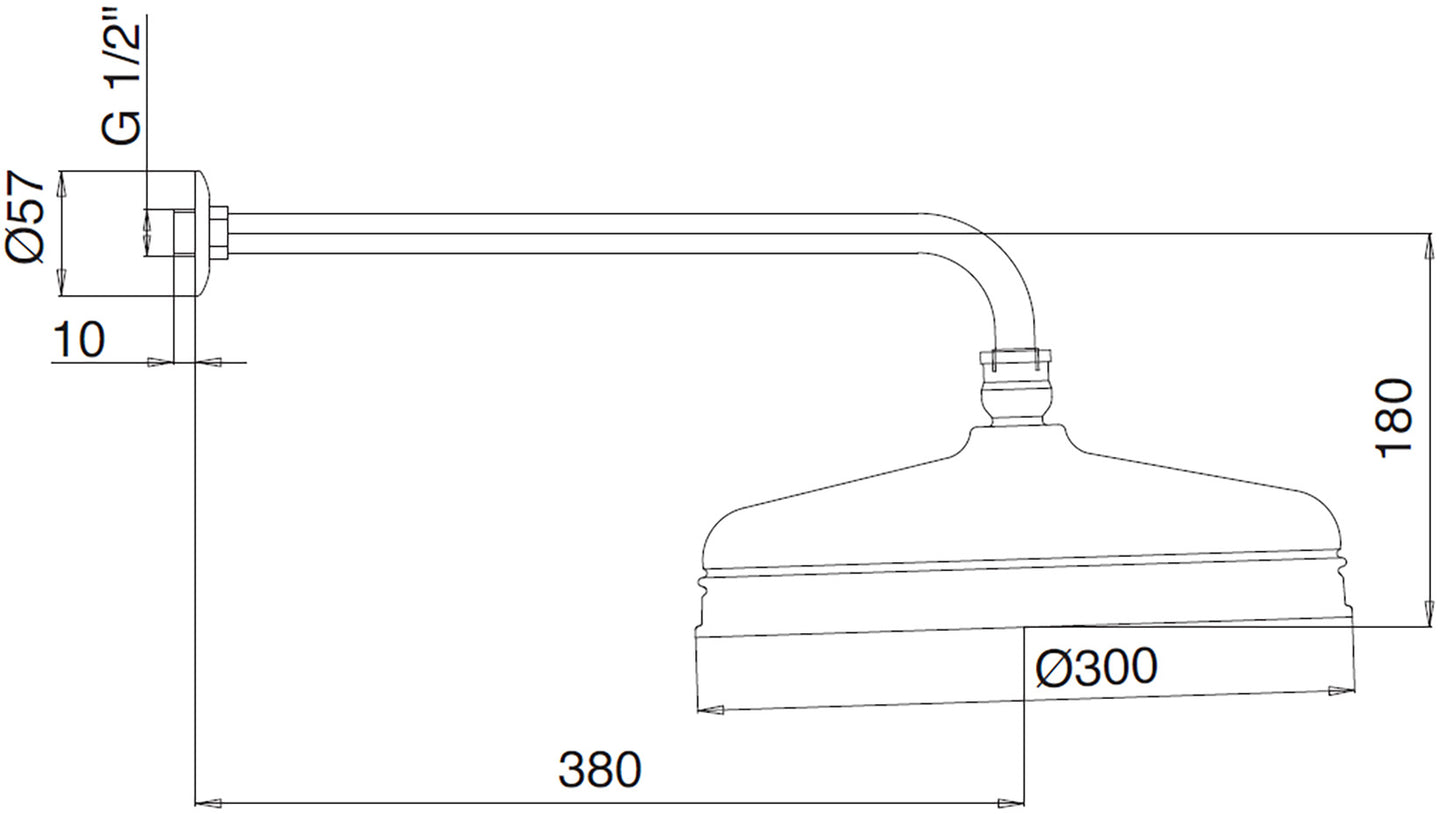 Rubinetterie Treemme 3M Piccadilly IT 0497 CC ZZ ZZ Soffione Doccia A Parete Tondo In Metallo Diametro Ø 300 mm Anticalcare Con Braccio Doccia 380 mm Materiale Ottone Finitura Cromata
