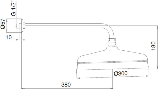 Rubinetterie Treemme 3M Piccadilly IT 0497 CC ZZ ZZ Soffione Doccia A Parete Tondo In Metallo Diametro Ø 300 mm Anticalcare Con Braccio Doccia 380 mm Materiale Ottone Finitura Cromata