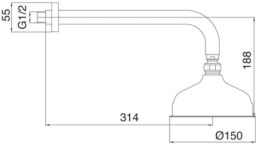 Rubinetterie Treemme 3M Old Italy IT 0499 CC ZZ ZZ Soffione Doccia A Parete Tondo In Metallo Diametro Ø 150 mm Anticalcare Con Braccio Doccia 314 mm Materiale Ottone Finitura Cromata