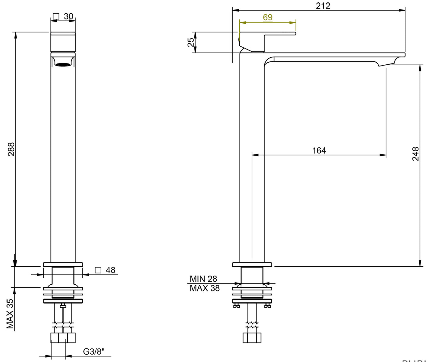 Rubinetterie Treemme Q30 Miscelatore Monocomando Lavabo 248 mm Materiale Ottone Finitura Cromata