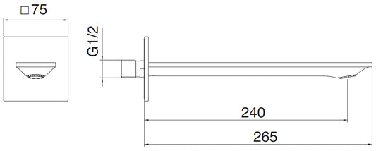Rubinetterie Treemme Q30 Bocca Getto Erogazione Acqua Incasso A Muro 240 mm Per Vasca Materiale Ottone Finitura Cromata