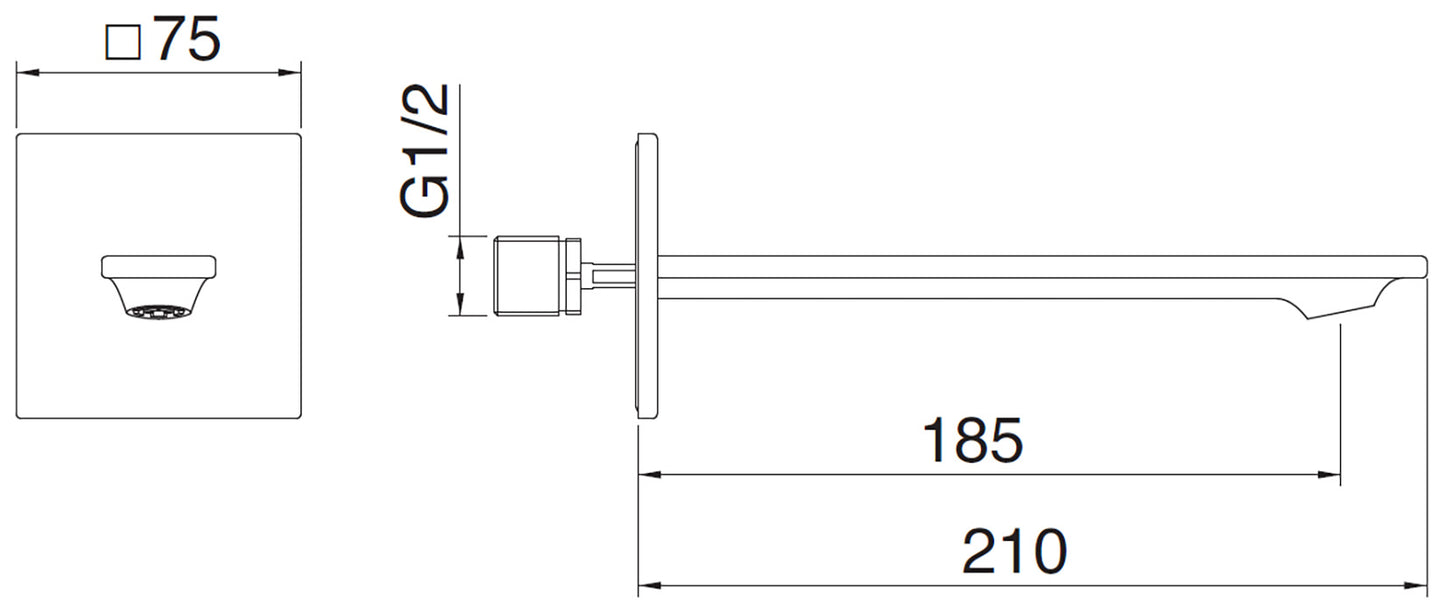 Rubinetterie Treemme Q30 Bocca Getto Erogazione Acqua Incasso A Muro 185 mm Materiale Ottone Finitura Cromata