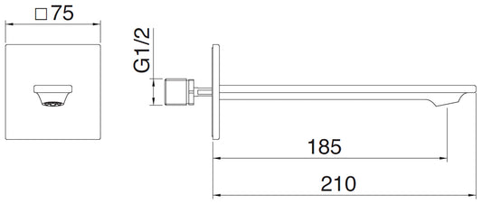Rubinetterie Treemme Q30 Bocca Getto Erogazione Acqua Incasso A Muro 185 mm Materiale Ottone Finitura Cromata