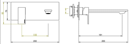 Rubinetterie Treemme Q30 Rubinetto Lavabo 180 Incasso A Muro Con Piastra Monocomando 1 Leva Parte Interna Esterna 2 Fori Materiale Ottone Finitura Cromato Stile Moderno Lunghezza 200 mm