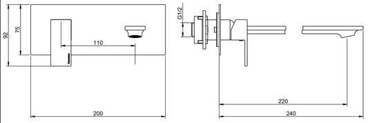 Rubinetterie Treemme Q30 Rubinetto Lavabo 220 Incasso A Muro Con Piastra Monocomando 1 Leva Parte Interna Esterna 2 Fori Materiale Ottone Finitura Cromato Stile Moderno Lunghezza 240 mm