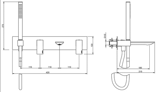 Rubinetterie Treemme Q30 Miscelatore Monocomando Vasca / Doccia Incasso Parete Con Doccetta In Metallo Materiale Ottone Finitura Cromata