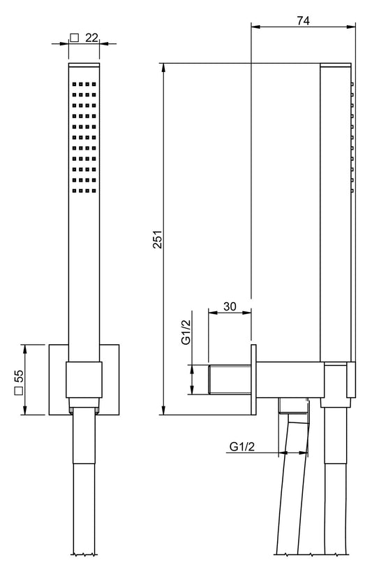 Rubinetterie Treemme Q30 Duplex Kit Gancio Flessibile e Doccetta In Metallo Finitura Cromata