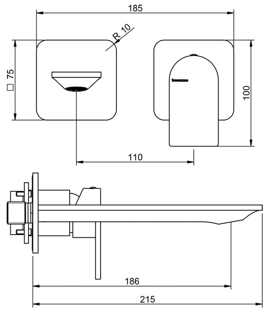 Rubinetterie Treemme Ran RWIT 22C5 CC 01 + RWIT 51A5 ZZ 01 Miscelatore Monocomando Lavabo Incasso 186 Senza Piastra Materiale Ottone Finitura Cromata Mix Destra Bocca Sinistra