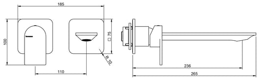 Rubinetterie Treemme Ran RWIT 22C9 CC 01 + RWIT 51A5 ZZ 01 Miscelatore Monocomando Lavabo Incasso 236 Senza Piastra Materiale Ottone Finitura Cromata Mix Sinistra Bocca Destra
