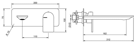 Rubinetterie Treemme Ran RWIT 22A5 CC 01 + RWIT 51A5 ZZ 01 Miscelatore Lavabo Incasso 182 Parete Monocomando Materiale Ottone Finitura Cromata