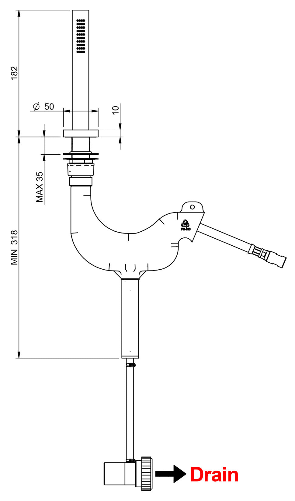 Rubinetterie Treemme Ran Doccetta Estraibile a Mano Bordo Vasca Ad Appoggio Altezza 182 mm Forma Tonda Stilo Flessibile in PVC 1,5 Metri Materiale Metallo Finitura Cromata Stile Moderno Uscita Acqua a Getto