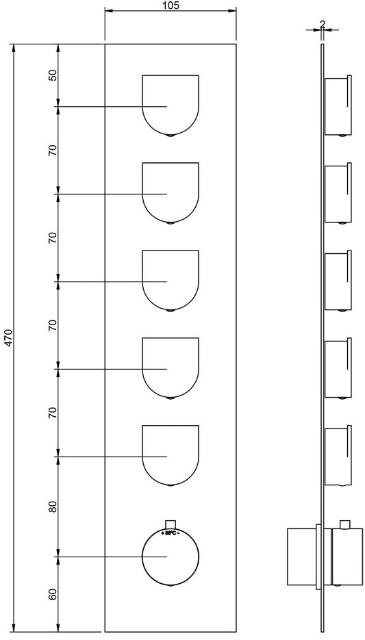 Rubinetterie Treemme Ran Miscelatore Doccia Termostatico Incasso A Muro 5 Uscite Parte Interna e Esterna Inclusa Materiale Ottone Finitura Cromata 6 Fori Monocomando 1 Leva Stile Moderno Con Piastra
