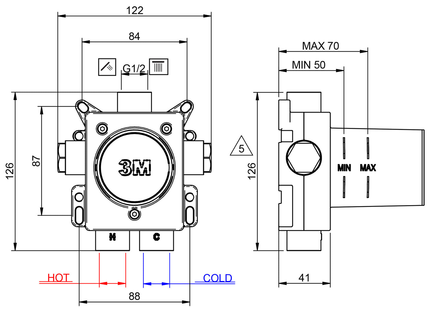 Rubinetterie Treemme 40MM Monocomando Monoforo Remoto Incasso A Muro Per Lavabo / Doccia Senza Bocca 65 mm Senza Piastra Stile Moderno Materiale Acciaio Finitura Acciaio Spazzolato Opaco Inox Parte Interna Esterna Incluse