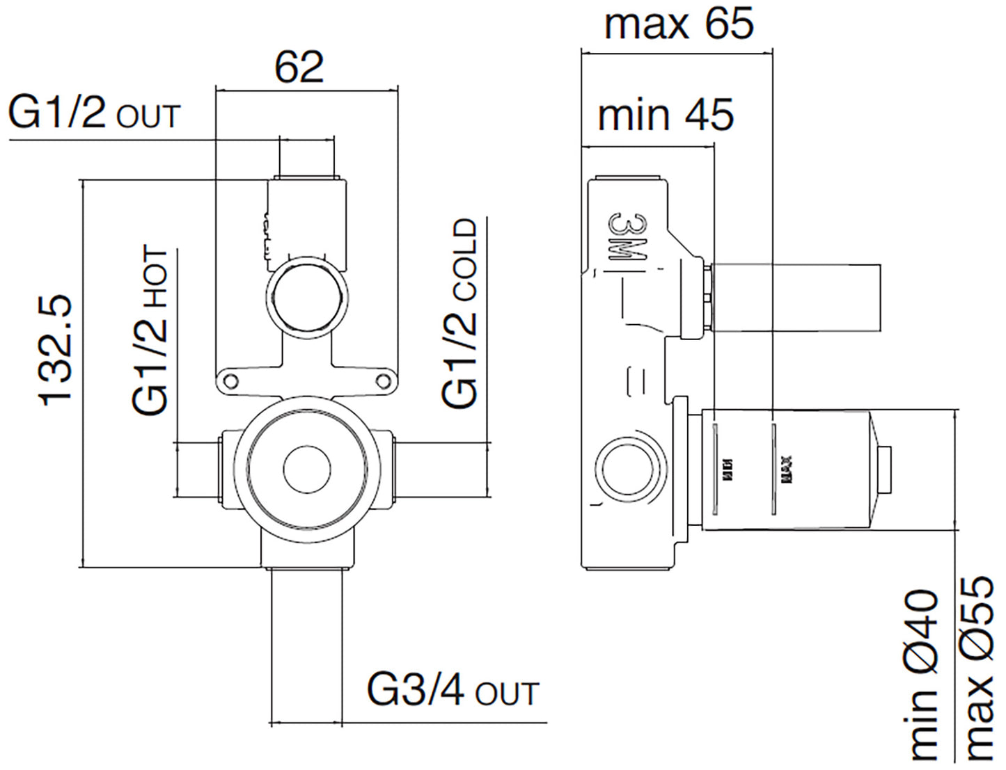Rubinetterie Treemme Up+ Miscelatore Vasca / Doccia Incasso A Muro 2 Fori Con Deviatore 2 Vie Monocomando 1 Leva Miscelazione Meccanica Con Piastra Stile Moderno Parte Interna e Esterna Inclusa Materiale Ottone Finitura Cromata