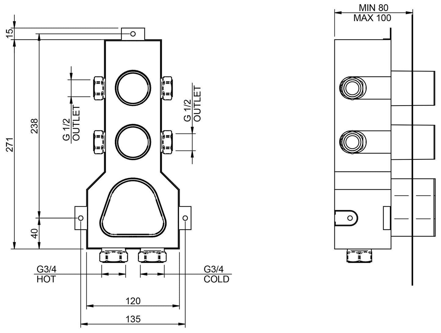 Rubinetterie Treemme X-CHANGE XR Miscelatore Termostatico Incasso Doccia 2 Uscite Materiale Ottone Finitura Cromata