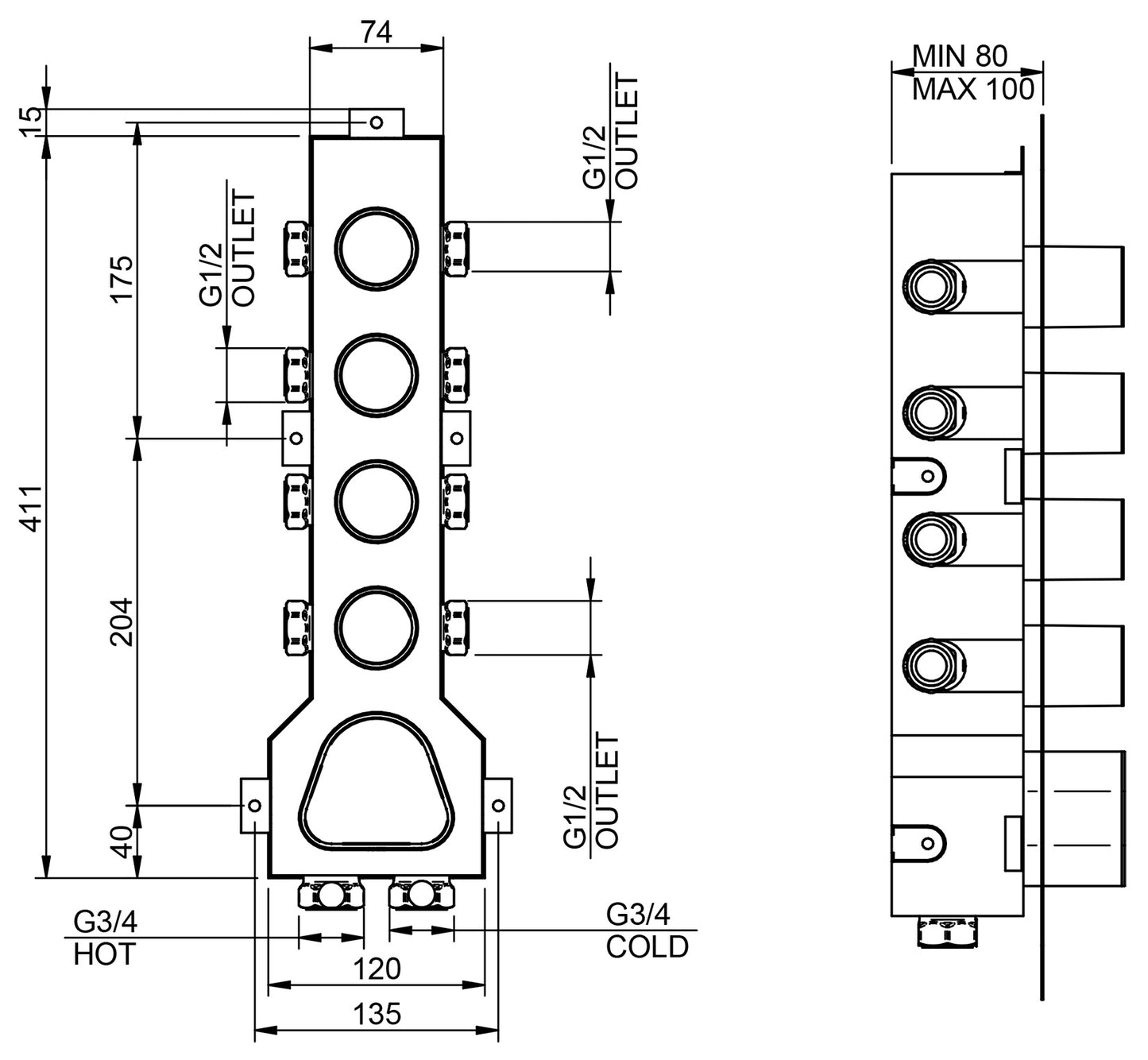 Rubinetterie Treemme X-Change XR Miscelatore Doccia 4 Uscite Termostatico Incasso A Muro Parte Interna e Esterna Incluse Materiale Ottone Finitura Cromata 5 Fori Monocomando 1 Leva Stile Moderno Con Piastra