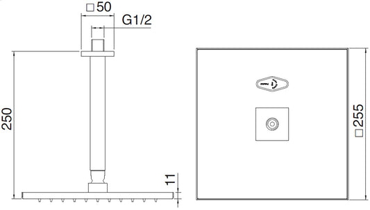 Rubinetterie Treemme SHOWERS & THERMOSTATICS Soffione Doccia A Soffitto Quadro In Metallo 255x255 mm Anticalcare Con Braccio Doccia 250 mm Materiale Ottone Finitura Cromata