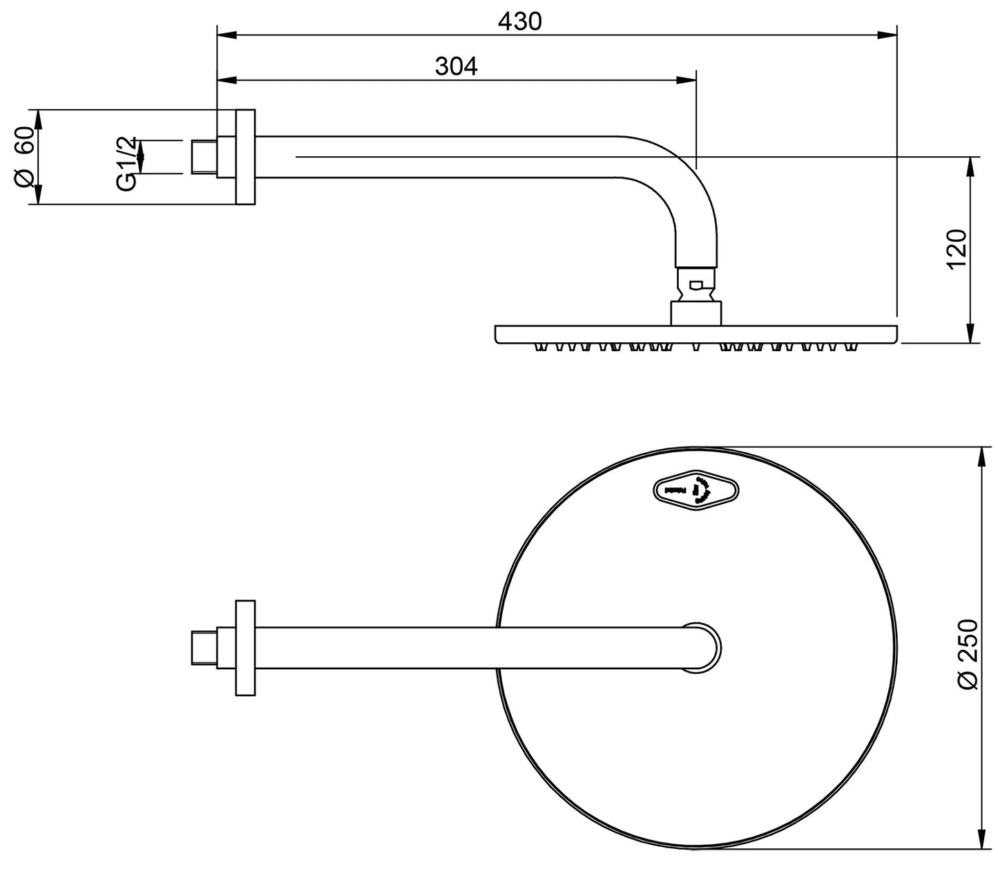 Rubinetterie Treemme SHOWERS & THERMOSTATICS Soffione Doccia A Parete Tondo In Metallo Diametro 250 mm Anticalcare Con Braccio Doccia 304 mm Materiale Ottone Finitura Cromata