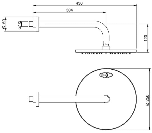 Rubinetterie Treemme SHOWERS & THERMOSTATICS Soffione Doccia A Parete Tondo In Metallo Diametro 250 mm Anticalcare Con Braccio Doccia 304 mm Materiale Ottone Finitura Cromata
