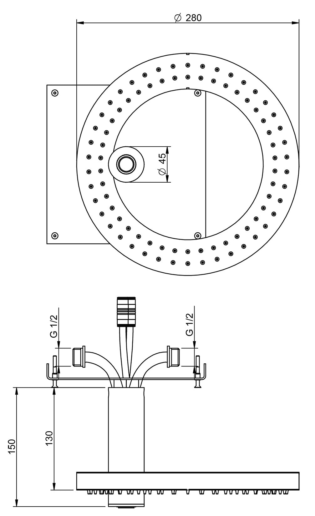 Rubinetterie Treemme SHOWERS & THERMOSTATICS Soffione Doccia a Soffitto Anticalcare Misura Diametro Ø 280 mm Forma Rotonda a Cerchio Funzione Acqua Pioggia Getto Materiale Acciaio Inox Finitura Cromata