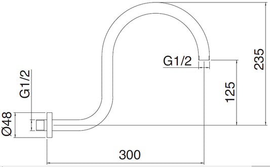 Rubinetterie Treemme SHOWERS & THERMOSTATICS Braccio Doccia Lunghezza 300 mm Altezza 235 mm Installazione a Parete Materiale Ottone Finitura Cromata Forma Rotonda Curva A Canna