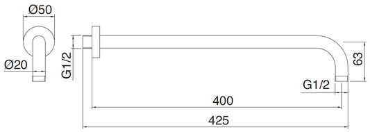 Rubinetterie Treemme SHOWERS & THERMOSTATICS Braccio Doccia A Parete 400 mm Per Soffione Materiale Ottone Finitura Cromata