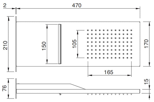 Rubinetterie Treemme Showers & Thermostatics Soffione Doccia A Parete a Mensola Rettangolare Lunghezza 470 mm Larghezza 170 mm Getto a Pioggia e Cascata Stile Moderno Materiale Acciaio Inox Finitura Cromato