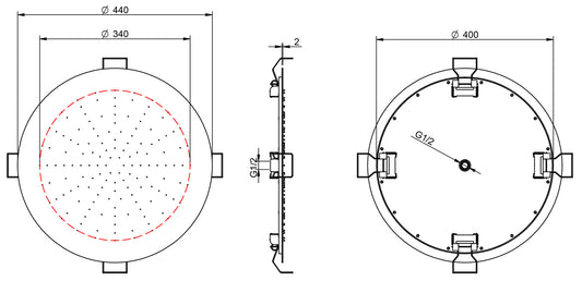 Rubinetterie Treemme SHOWERS & THERMOSTATICS Soffione Doccia Per Controsoffitto A Soffitto Misura Diametro Ø 440 mm Forma Rotonda Funzione Acqua Pioggia Materiale Acciaio Inox Finitura Cromata Portata 12 Litri Al Minuto