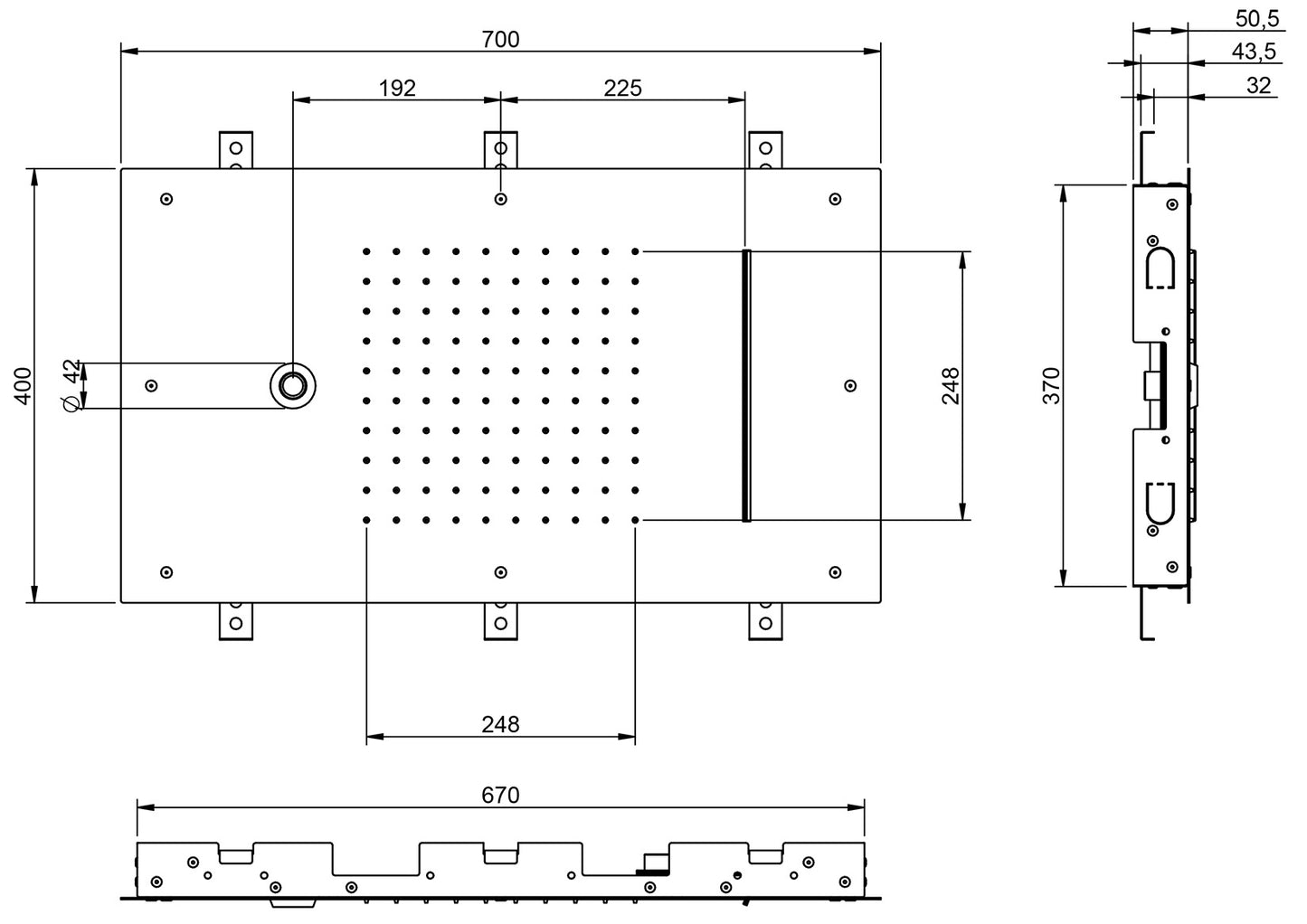 Rubinetterie Treemme SHOWERS & THERMOSTATICS Soffione Doccia A Soffitto Misura 700x400 mm Forma Rettangolare Funzione Acqua Pioggia, Cascata e Getto Materiale Acciaio Inox Finitura Cromata