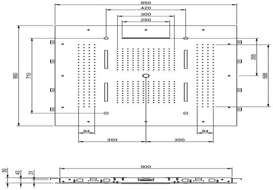 Rubinetterie Treemme SHOWERS & THERMOSTATICS Soffione Doccia a Soffitto Misura 950x950 mm Forma Quadrata Funzione Acqua Pioggia Cascata Nebulizzatori Getto Cromoterapia Materiale Acciaio Inox Finitura Cromata Incluso di Tastierino Comandi Fashion