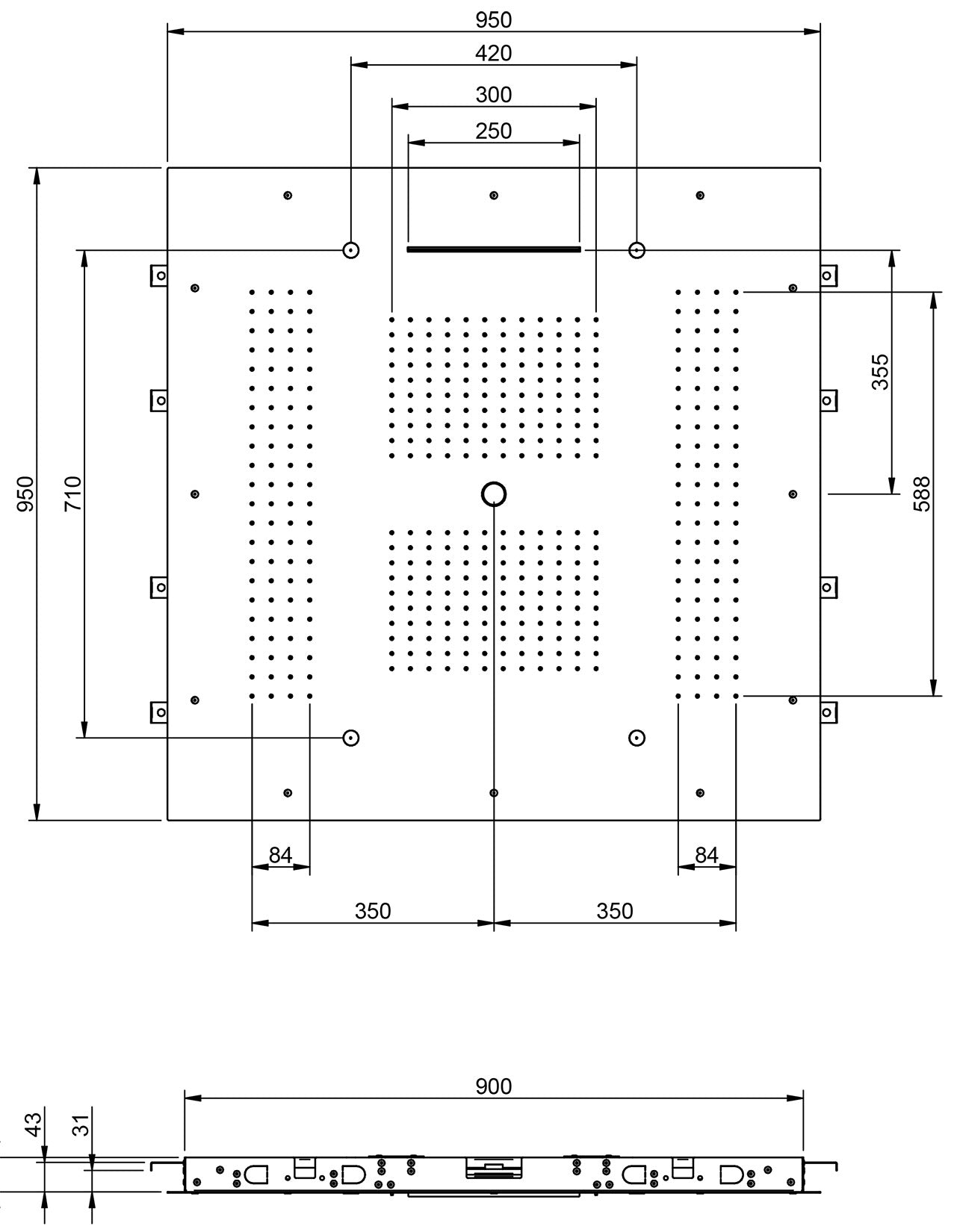 Rubinetterie Treemme SHOWERS & THERMOSTATICS Soffione Doccia a Soffitto Misura 950x950 mm Forma Quadrata Funzione Acqua Pioggia Cascata Nebulizzatori Getto Materiale Acciaio Inox Finitura Cromata