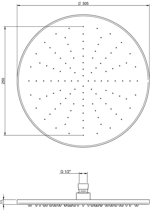Rubinetterie Treemme SHOWERS & THERMOSTATICS Soffione Doccia Misura Diametro Ø 305 mm Forma Rotonda Funzione Acqua Pioggia Materiale Metallo Finitura Cromata Portata 9 Litri Al Minuto Valvola Di Sicurezza