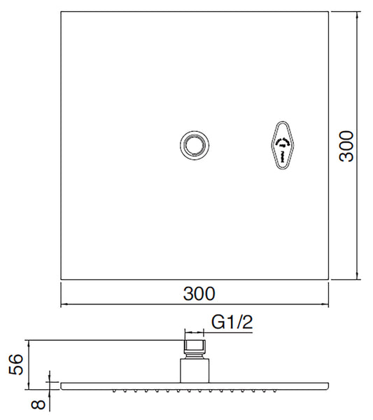 Rubinetterie Treemme SHOWERS & THERMOSTATICS Soffione Doccia Misura 300x300 mm Forma Quadrata Funzione Acqua Pioggia Materiale Metallo Finitura Cromata Portata 9 Litri Al Minuto Valvola Di Sicurezza Installazione Parete Soffitto