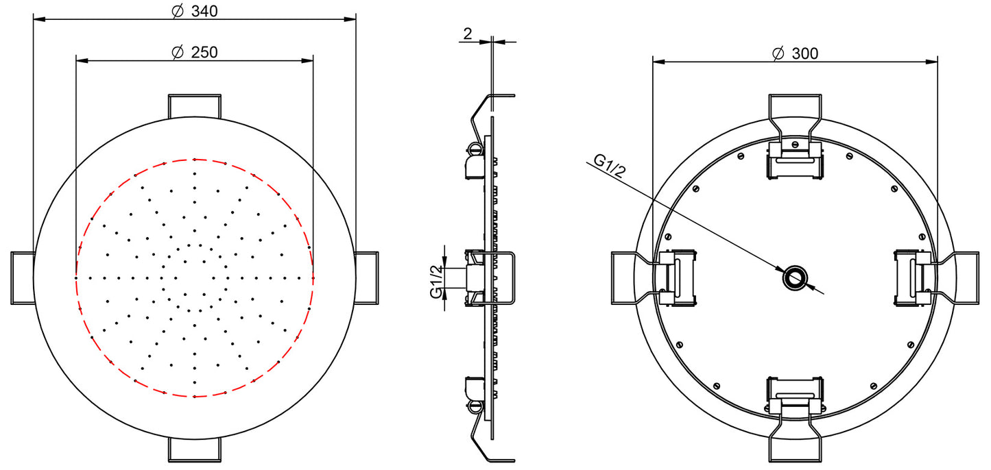 Rubinetterie Treemme SHOWERS & THERMOSTATICS Soffione Doccia Per Controsoffitto A Soffitto Misura Diametro Ø 340 mm Forma Rotonda Funzione Acqua Pioggia Materiale Acciaio Inox Finitura Cromata Portata 9 Litri Al Minuto