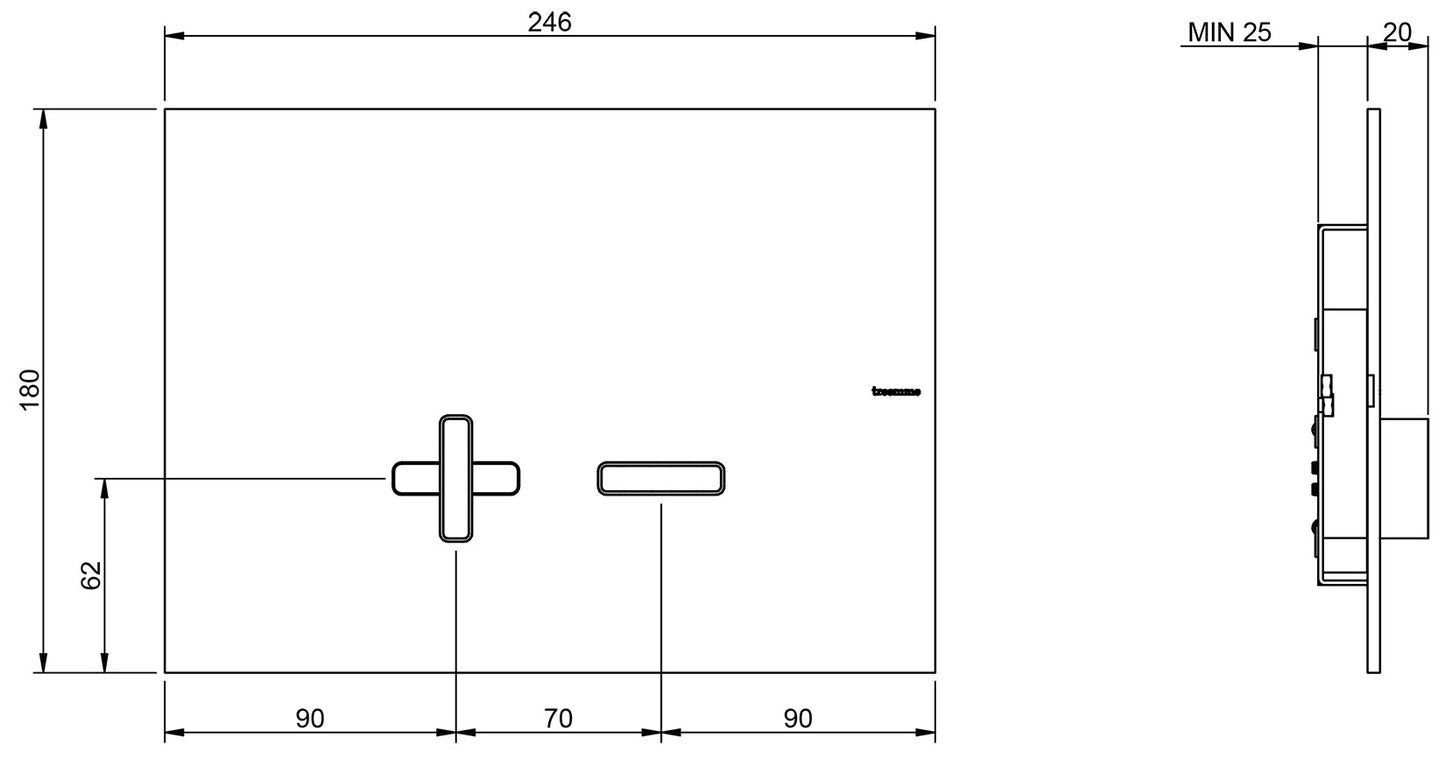 Rubinetterie Treemme Showers & Thermostatics IT RTBS 111 CC Piastra Comando 2 Tasti Rettangolari Cassetta WC Sistemi Fissaggio GEBERIT Sigma 8cm UP720 12cm UP320 Unica+ 8cm 109.770 109.760 TECE UNI + OCTA Materiale Acciaio Inox Finitura Cromato Lucido
