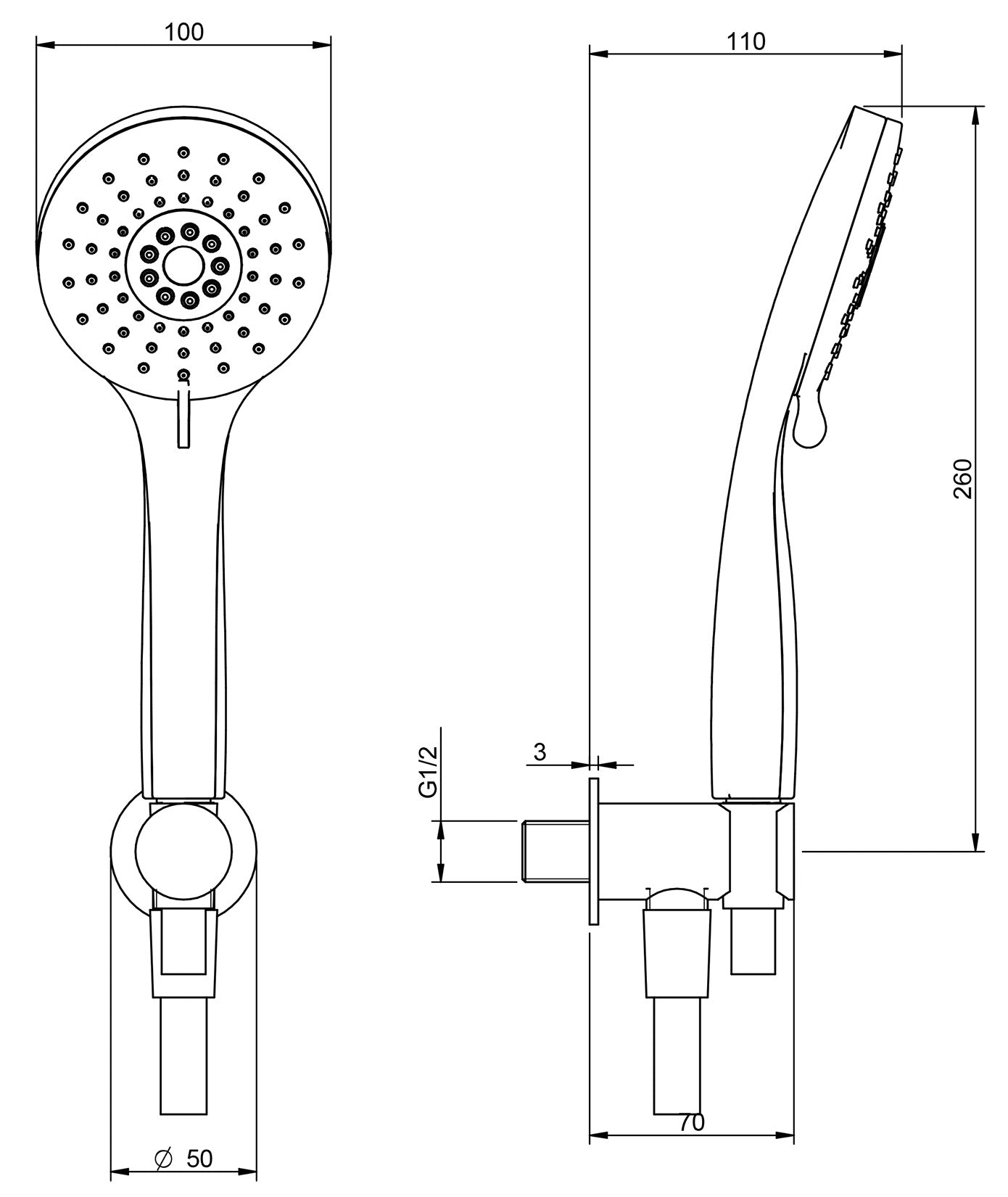 Rubinetterie Treemme SHOWERS & THERMOSTATICS Duplex Kit Gancio Ottone Flessibile PVC E Doccetta In ABS Forma Tonda Finitura Cromata